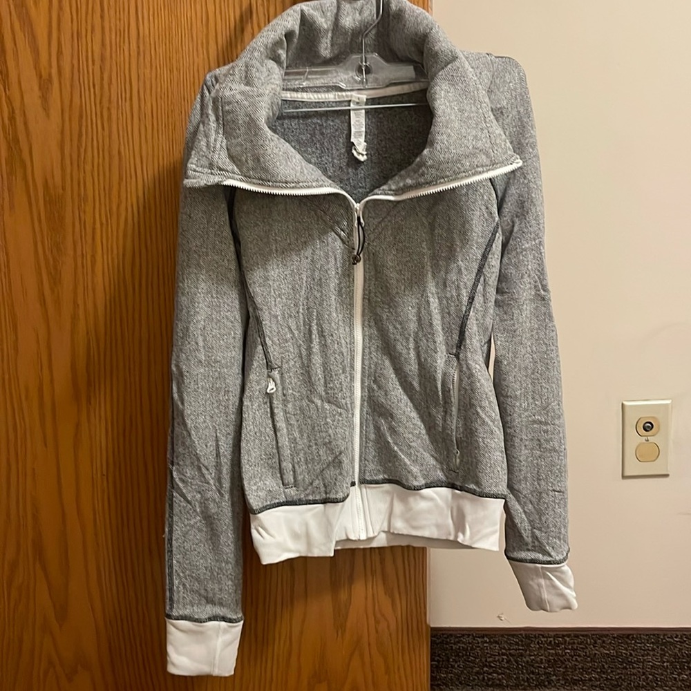 Grey and white lululemon comfy zip up! size 6